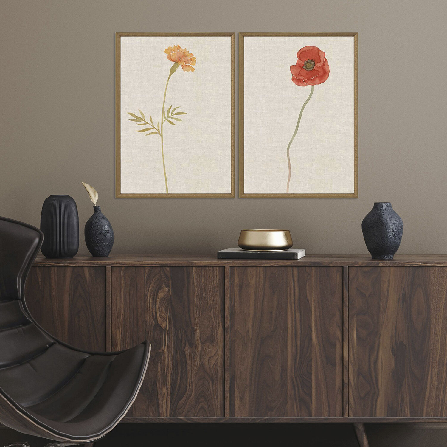 Wild Flourish Multi and Beige and Orange and Red Framed Art