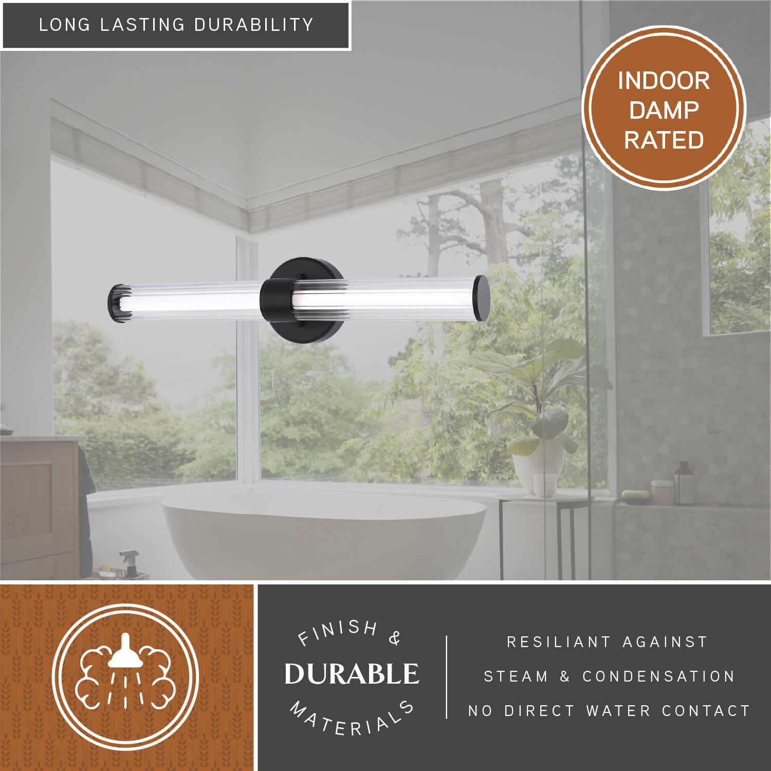 Division 1 Light 24 inch Matte Black Bathroom Light Wall Light