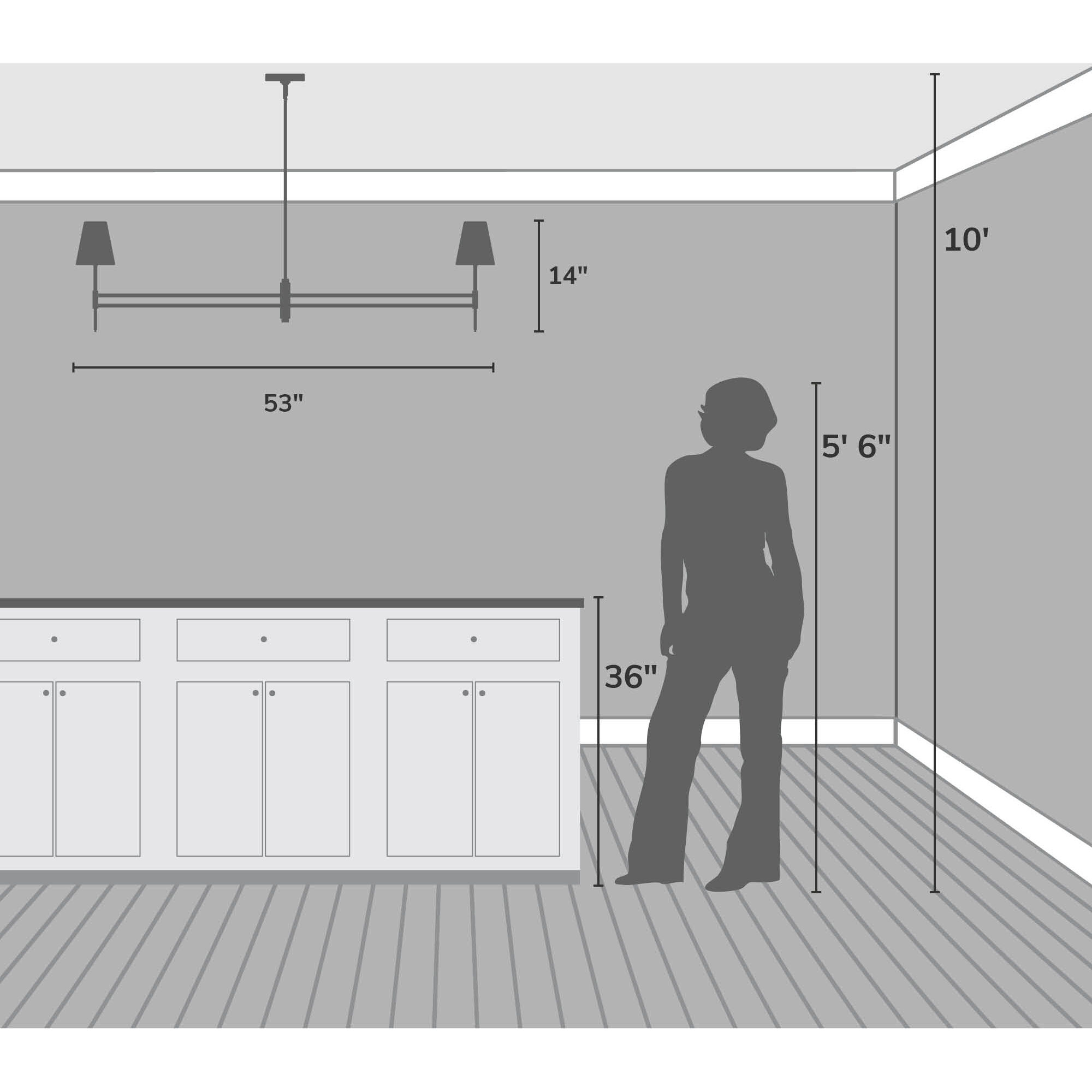 Camelia Stem 2 Light 53 inch Matte Black Linear Chandelier Ceiling Light, Large