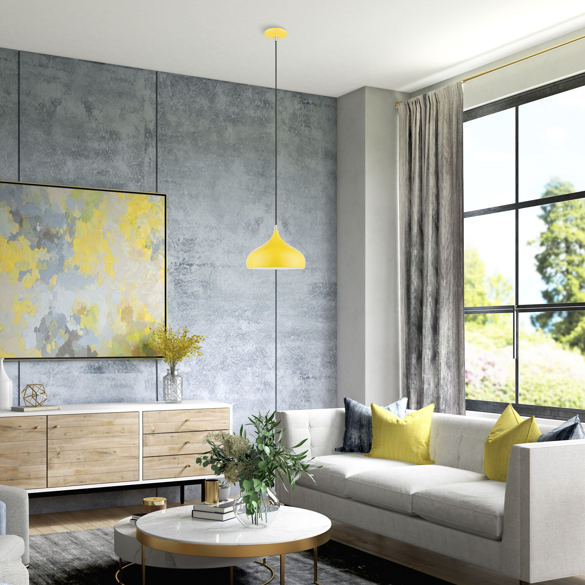 Amador 1 Light 11.75 inch Shiny Yellow with Polished Chrome Accents Pendant Ceiling Light