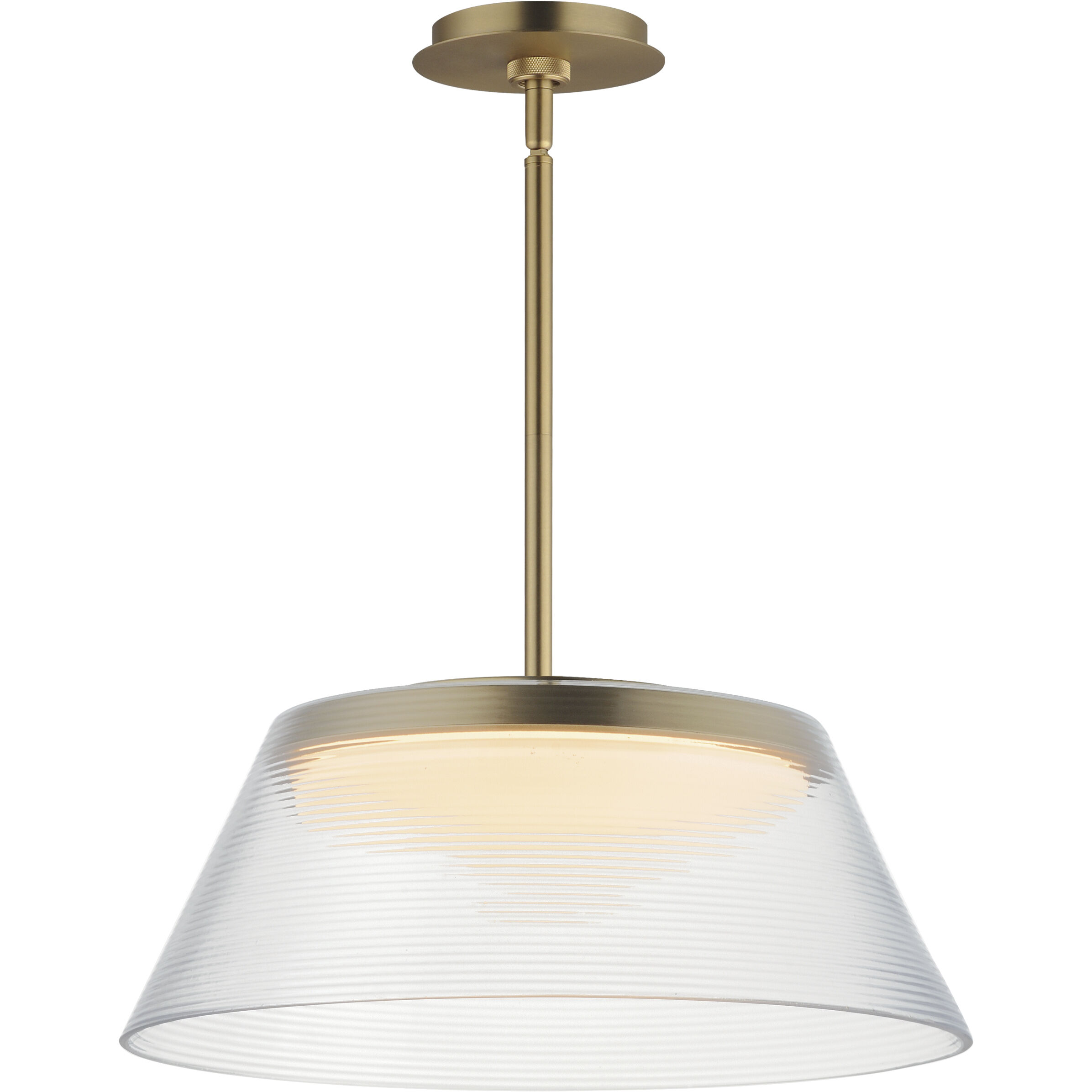 Jensen LED 18 inch Satin Brass Single Pendant Ceiling Light in Clear Ribbed