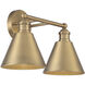 Modern Farmhouse 2 Light 17 inch Natural Brass Bathroom Vanity Light Wall Light