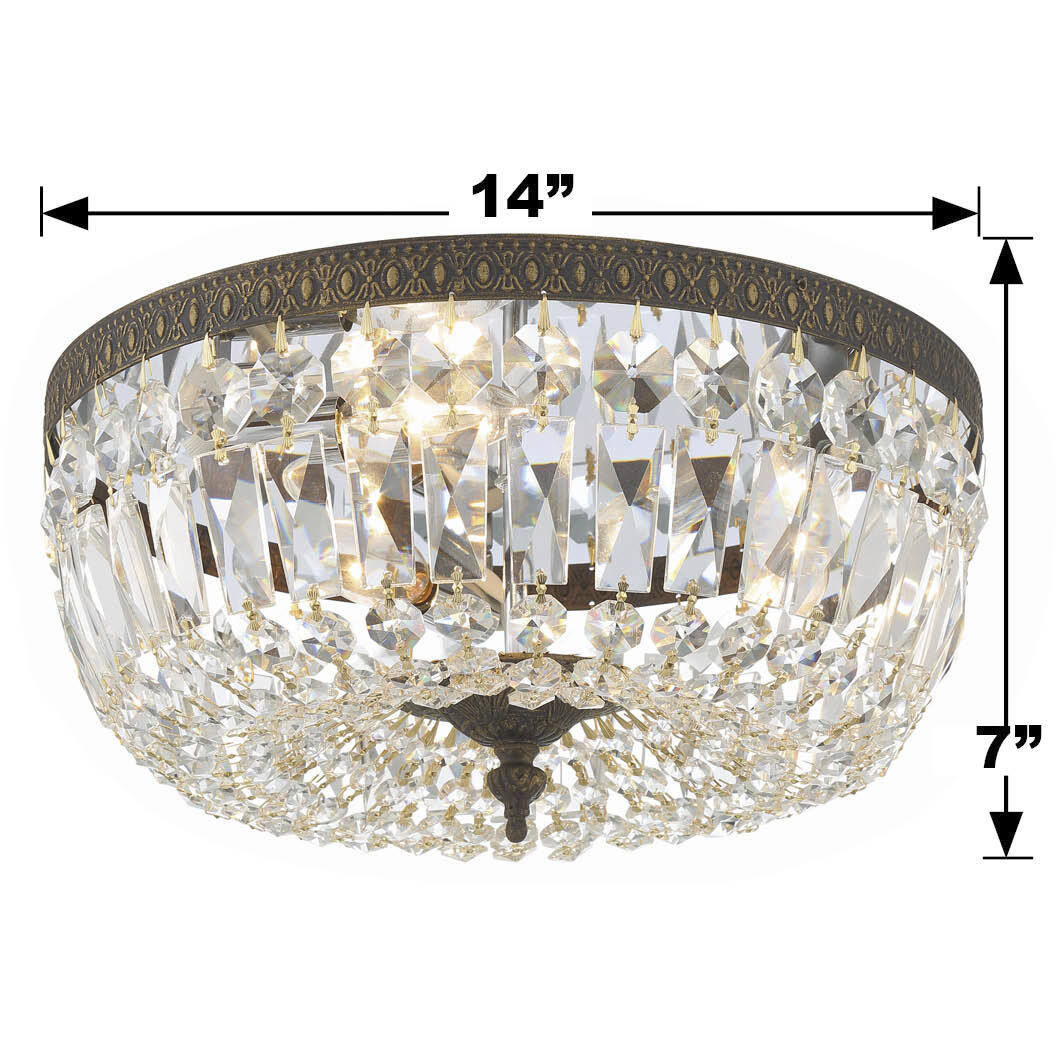 Waltham 3 Light 14 inch English Bronze Flush Ceiling Light in Clear Spectra