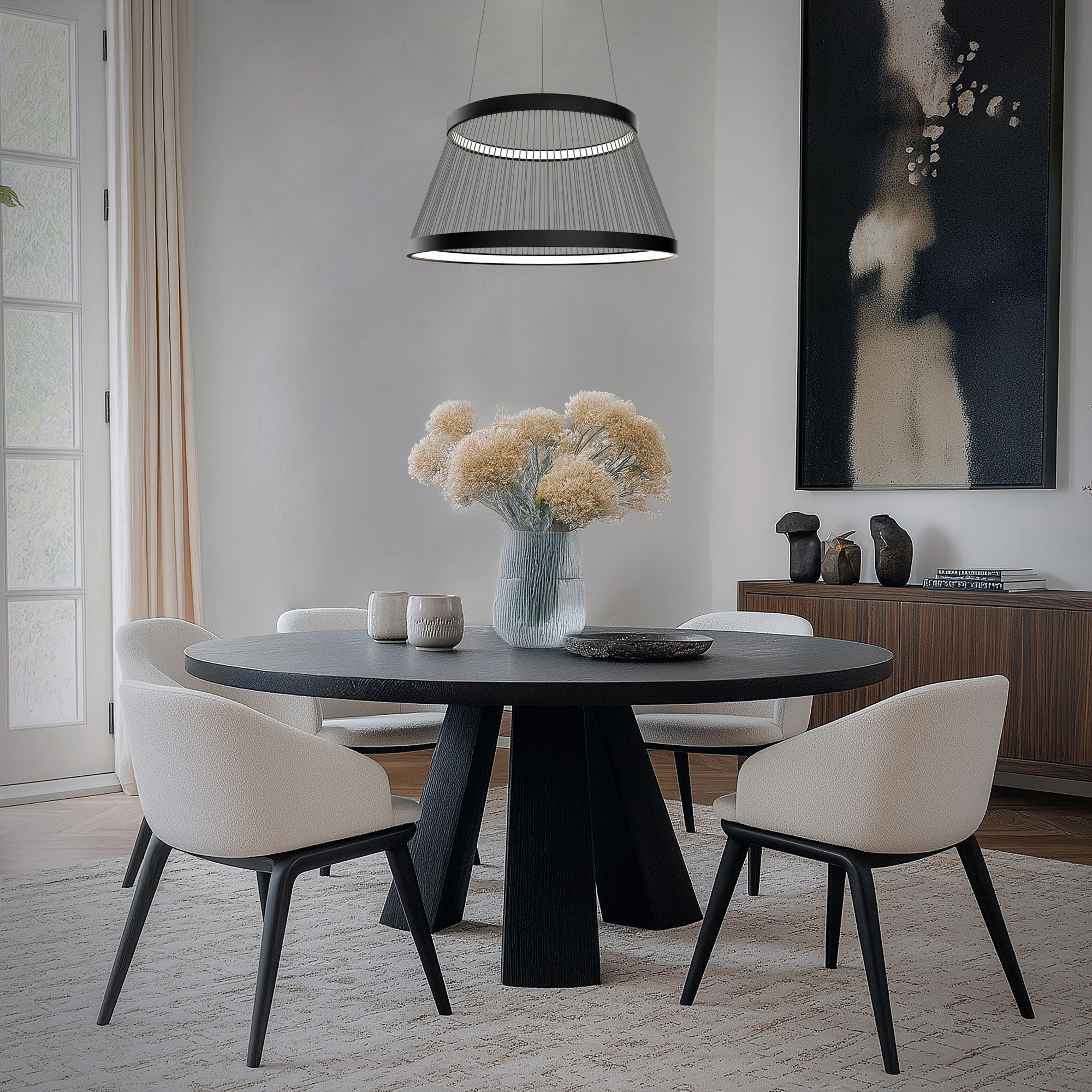 Grohle LED 31.13 inch Black Pendant Ceiling Light in 4000K, dweLED