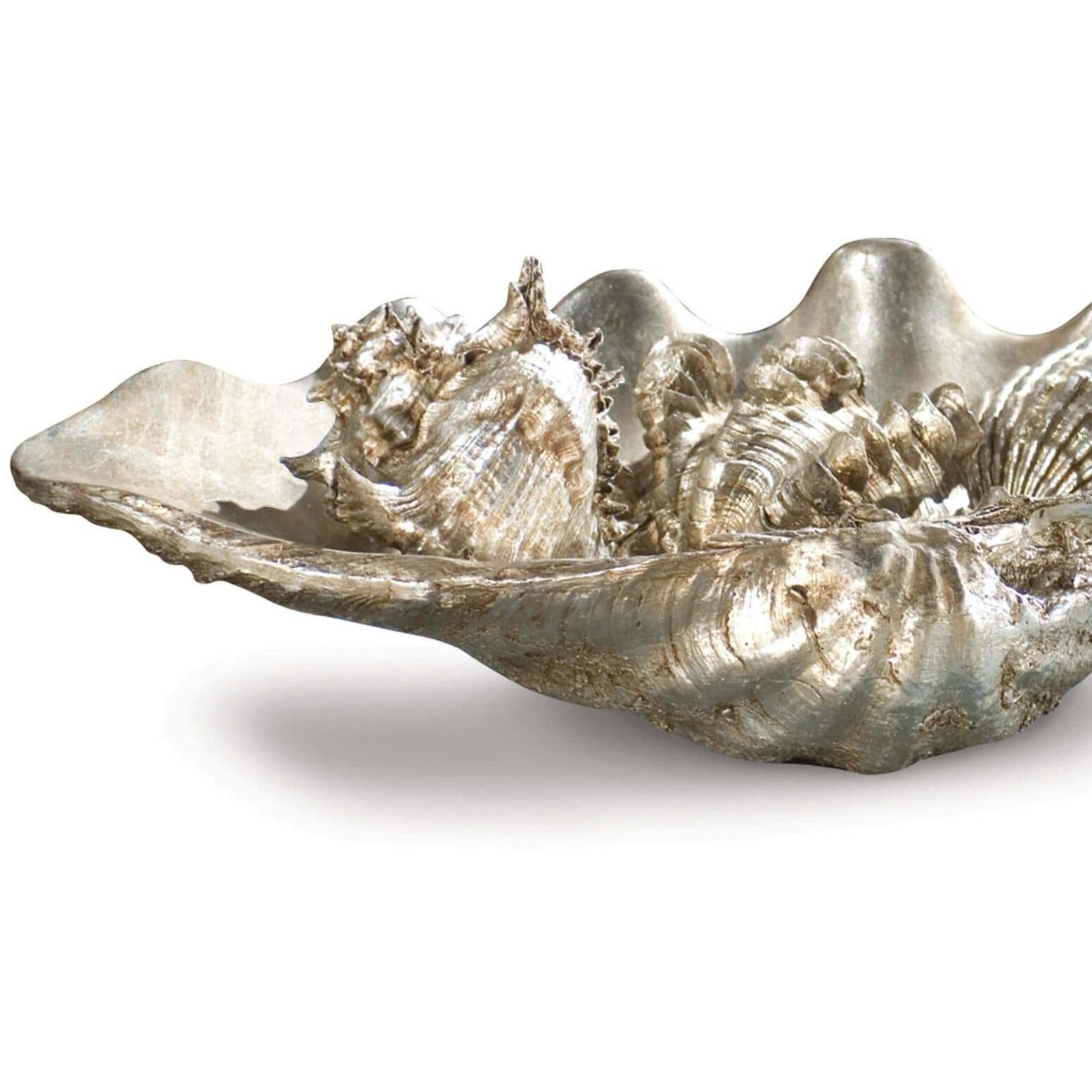 Clam Shell Ambered Silver Leaf Objet, Medium