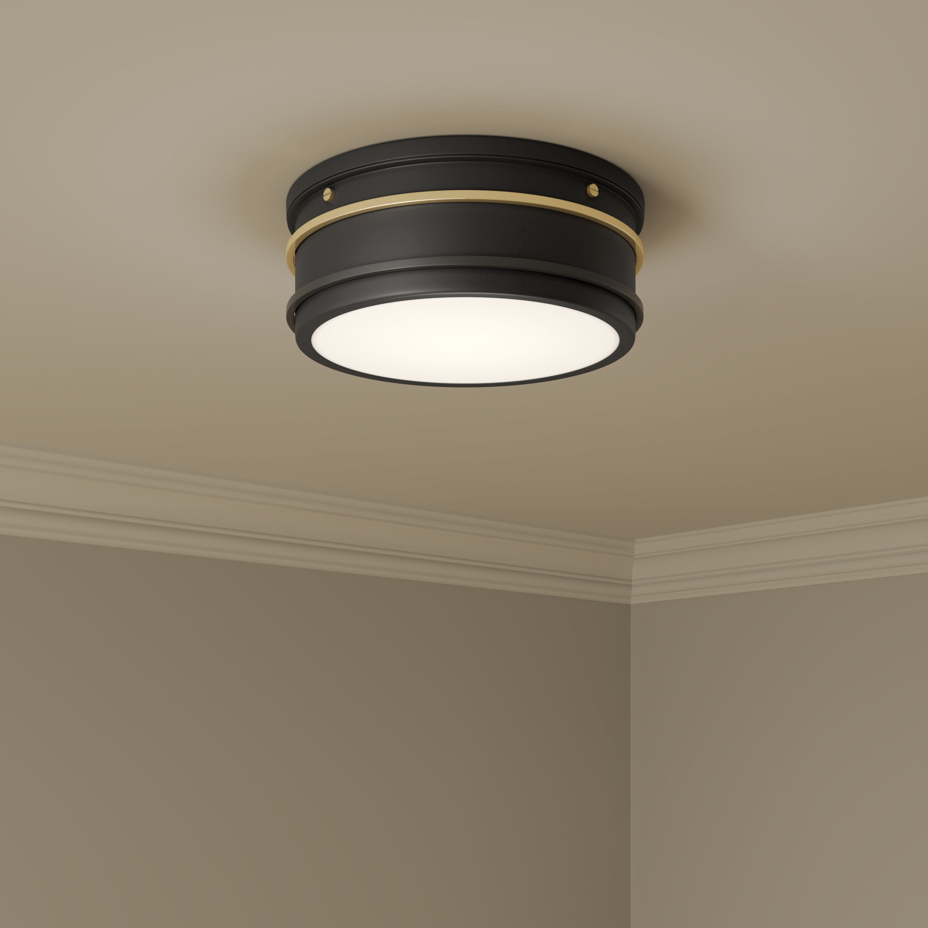 Stralara LED 12 inch Matte Black and Vintage Brass Flush Mount Ceiling Light