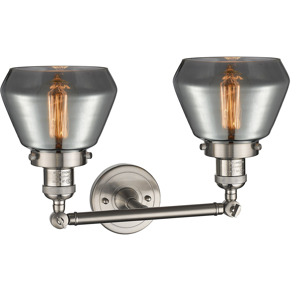 Franklin Restoration Fulton 2 Light 17 inch Brushed Satin Nickel Bath Vanity Light Wall Light in Plated Smoke Glass, Franklin Restoration