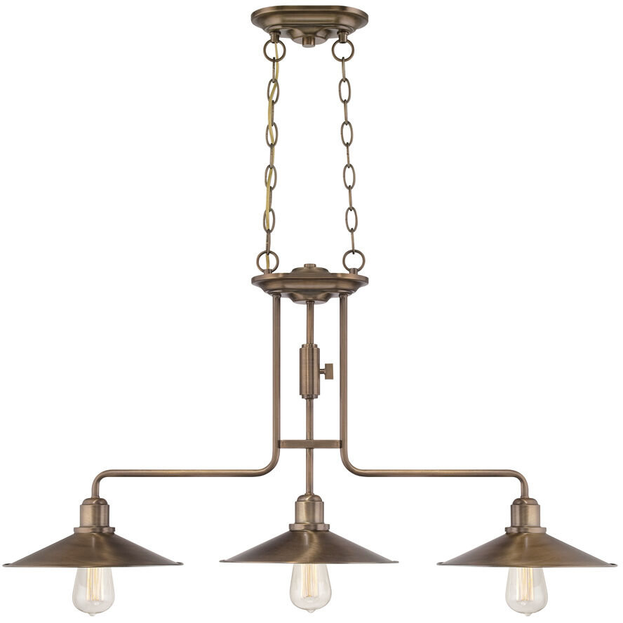 Newbury Station 3 Light 36.5 inch Old Satin Brass Island Pendant Ceiling Light