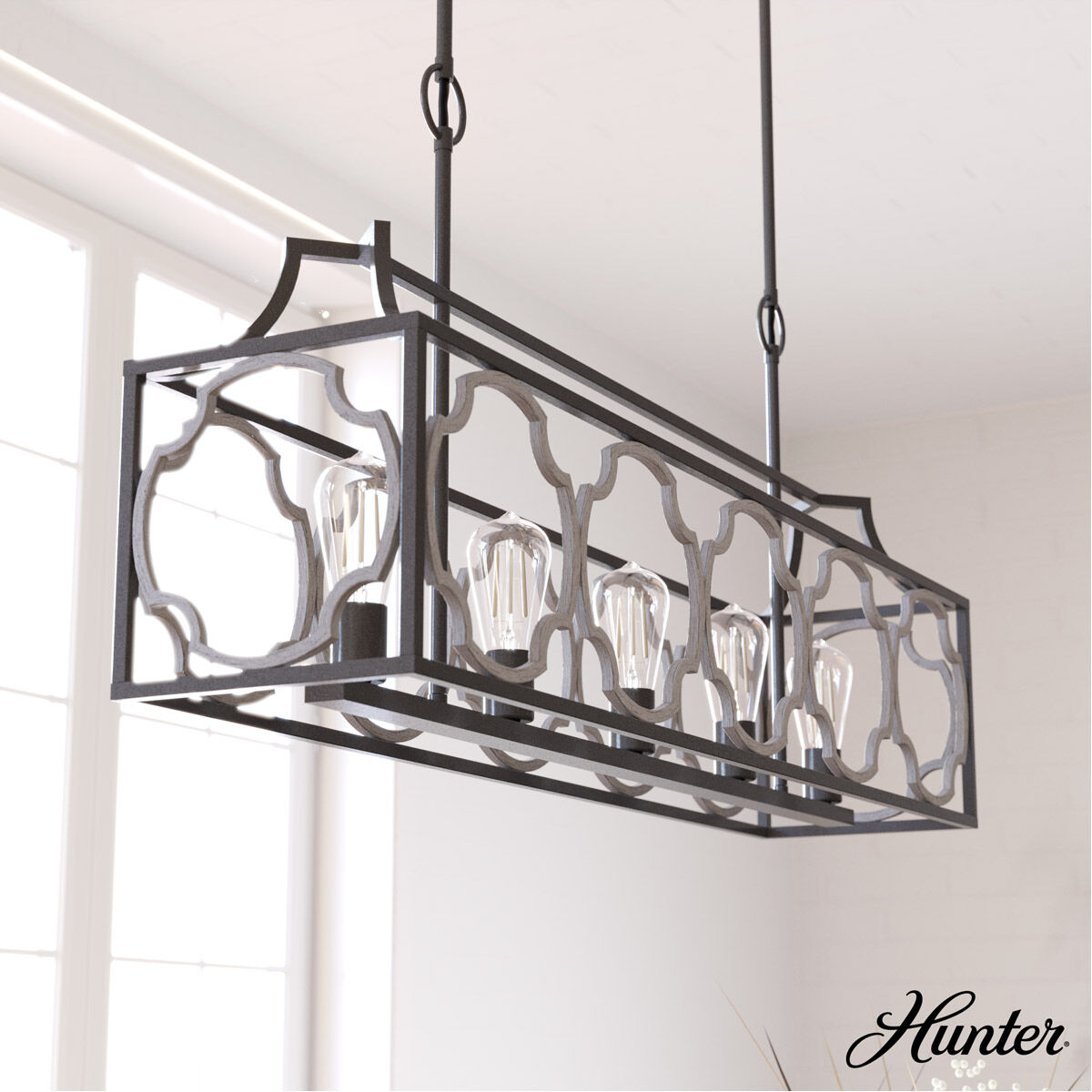 Stone Creek 5 Light 43.5 inch Noble Bronze and White Washed Oak Linear Chandelier Ceiling Light