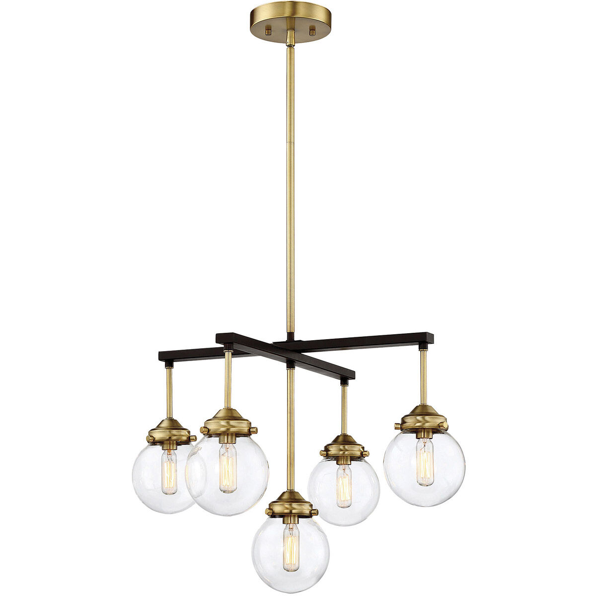 Mid-Century Modern 5 Light 22 inch Oil Rubbed Bronze with Natural Brass Chandelier Ceiling Light