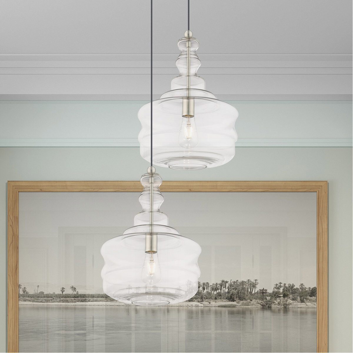 Art Glass 1 Light 13 inch Brushed Nickel Mini Pendant Ceiling Light