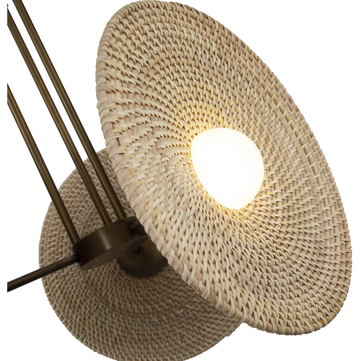 Harbour Pendant Ceiling Light in Vintage Brass, Natural Rattan Shade