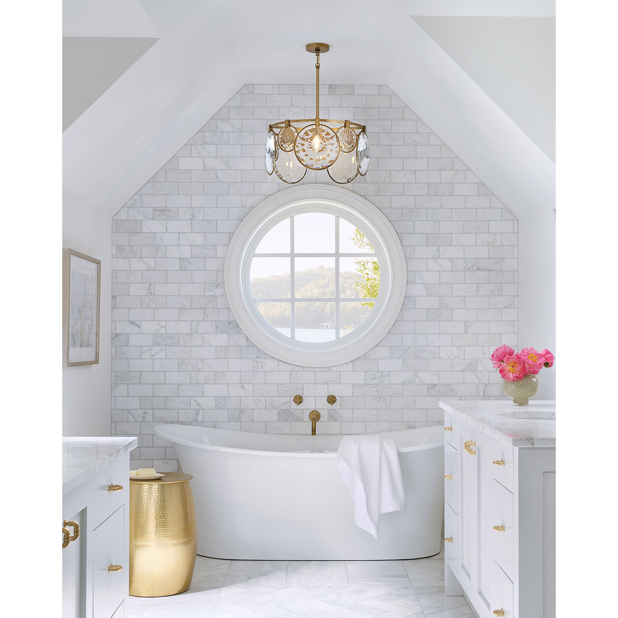 Nala LED 21.75 inch Heritage Brass Pendant Ceiling Light, Semi-Flush Mount