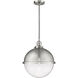 Franklin Restoration Hampden LED 12.88 inch Brushed Satin Nickel Pendant Ceiling Light in Seedy Glass