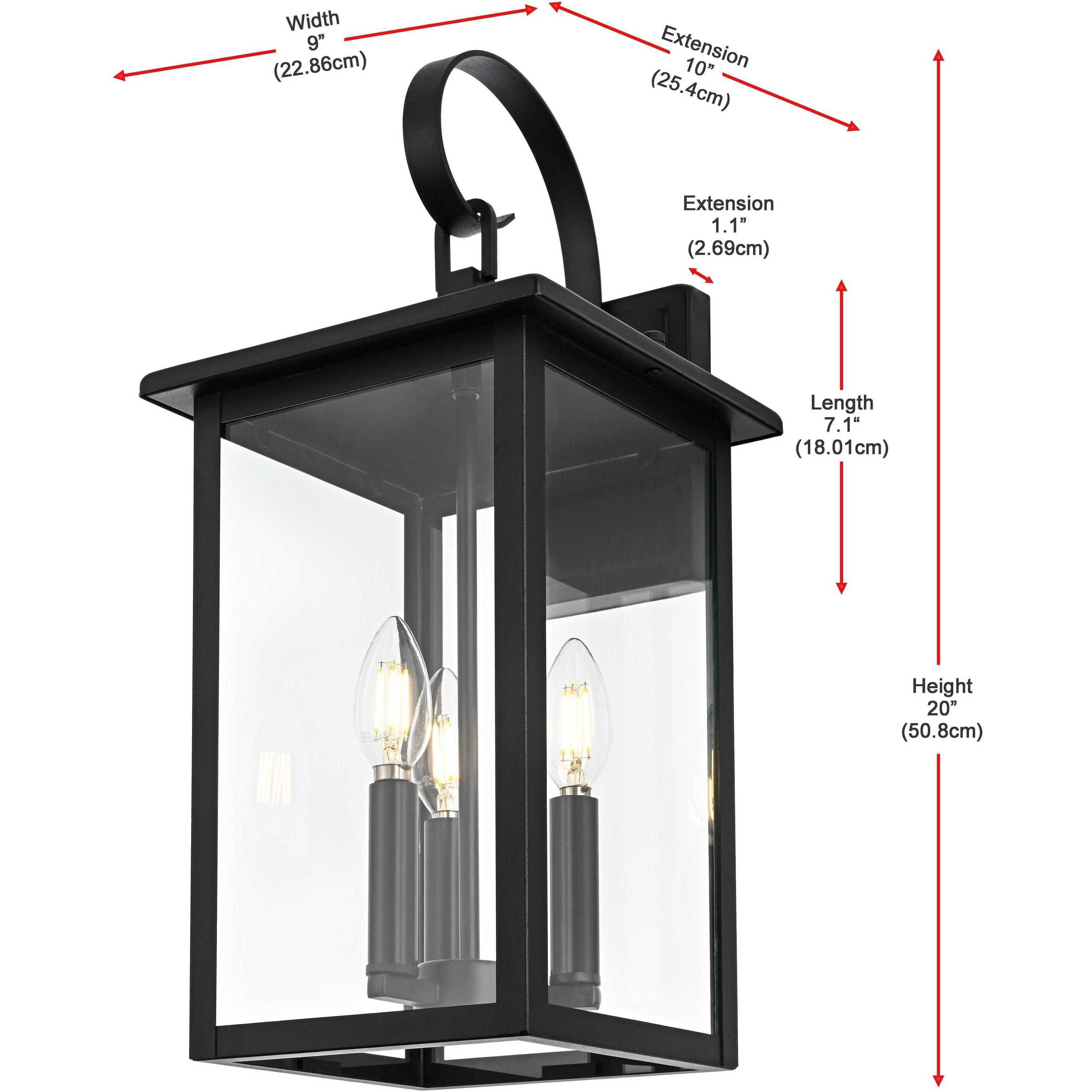 Carisle 3 Light 20 inch Black Outdoor Wall Sconce