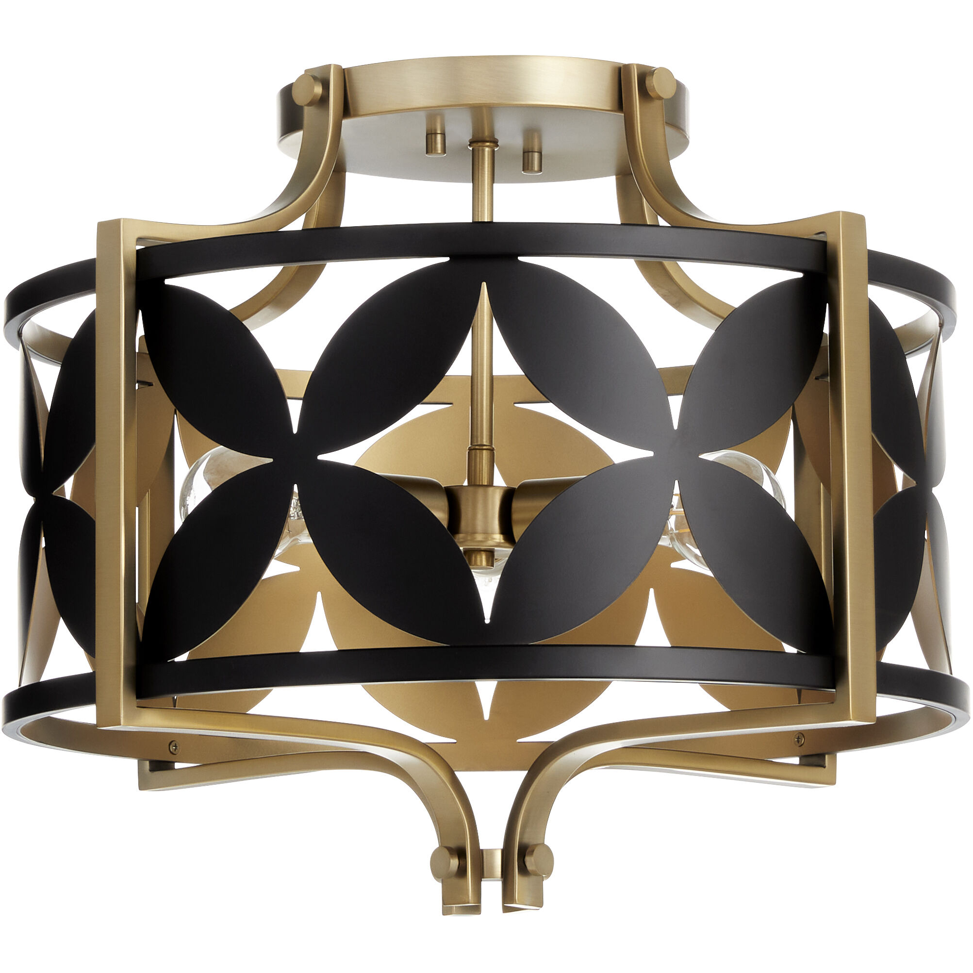 Mariposa 3 Light 19.5 inch Matte Black with Aged Brass Semi-Flush Mount Ceiling Light
