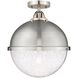 Nouveau 2 Hampden 1 Light 12.88 inch Brushed Satin Nickel Semi-Flush Mount Ceiling Light in Seedy Glass