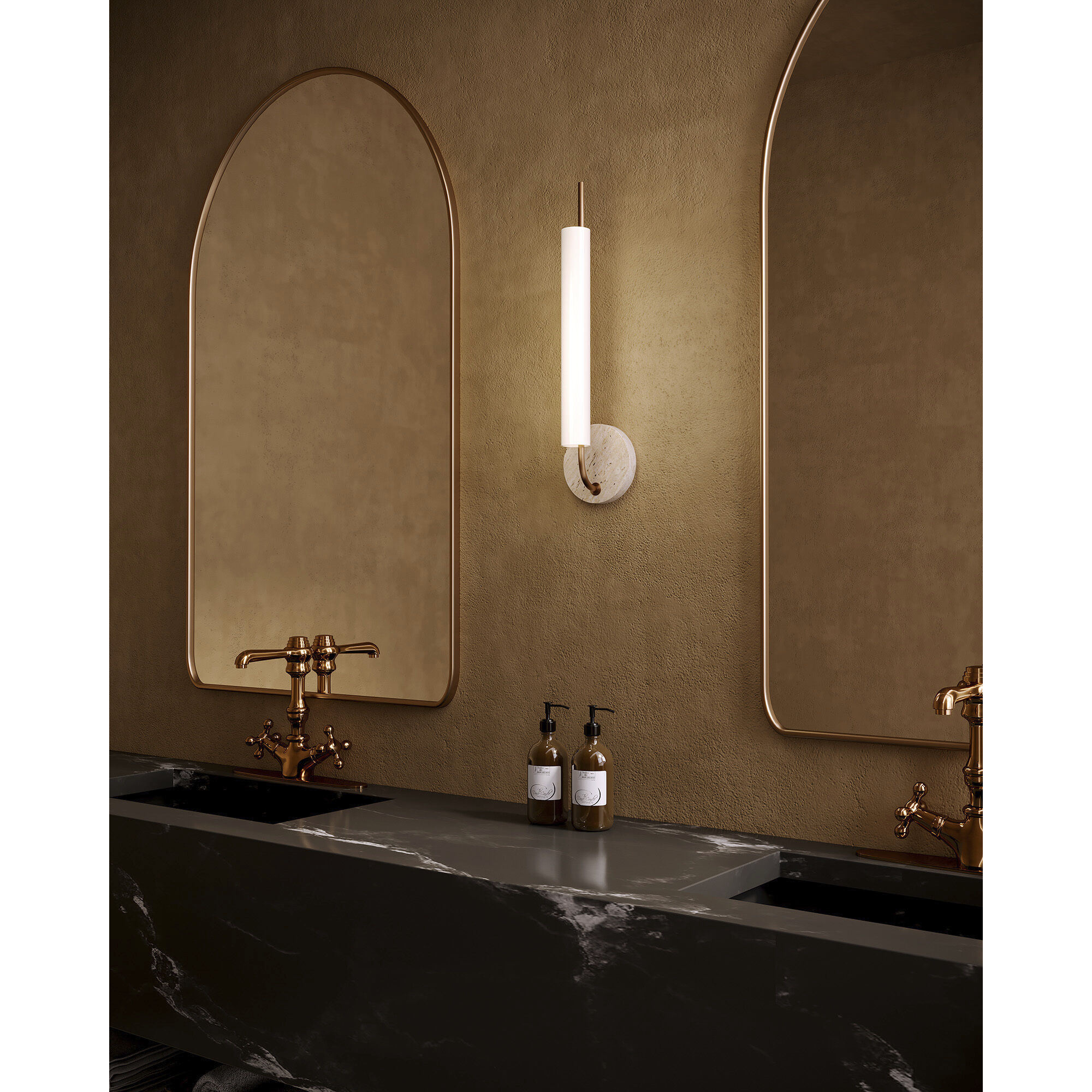 Wick 5.13 inch Vintage Brass and Travertine Wall Sconce Wall Light