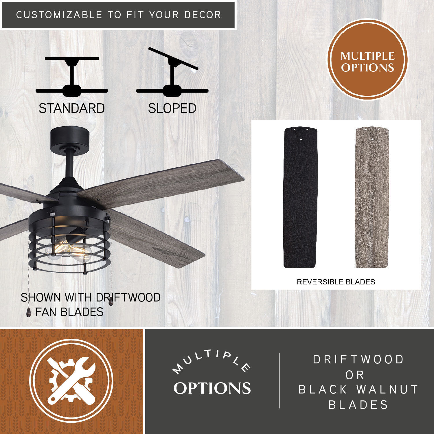 Rowan 22.44 inch Black with Driftwood-Black Walnut Blades Ceiling Fan