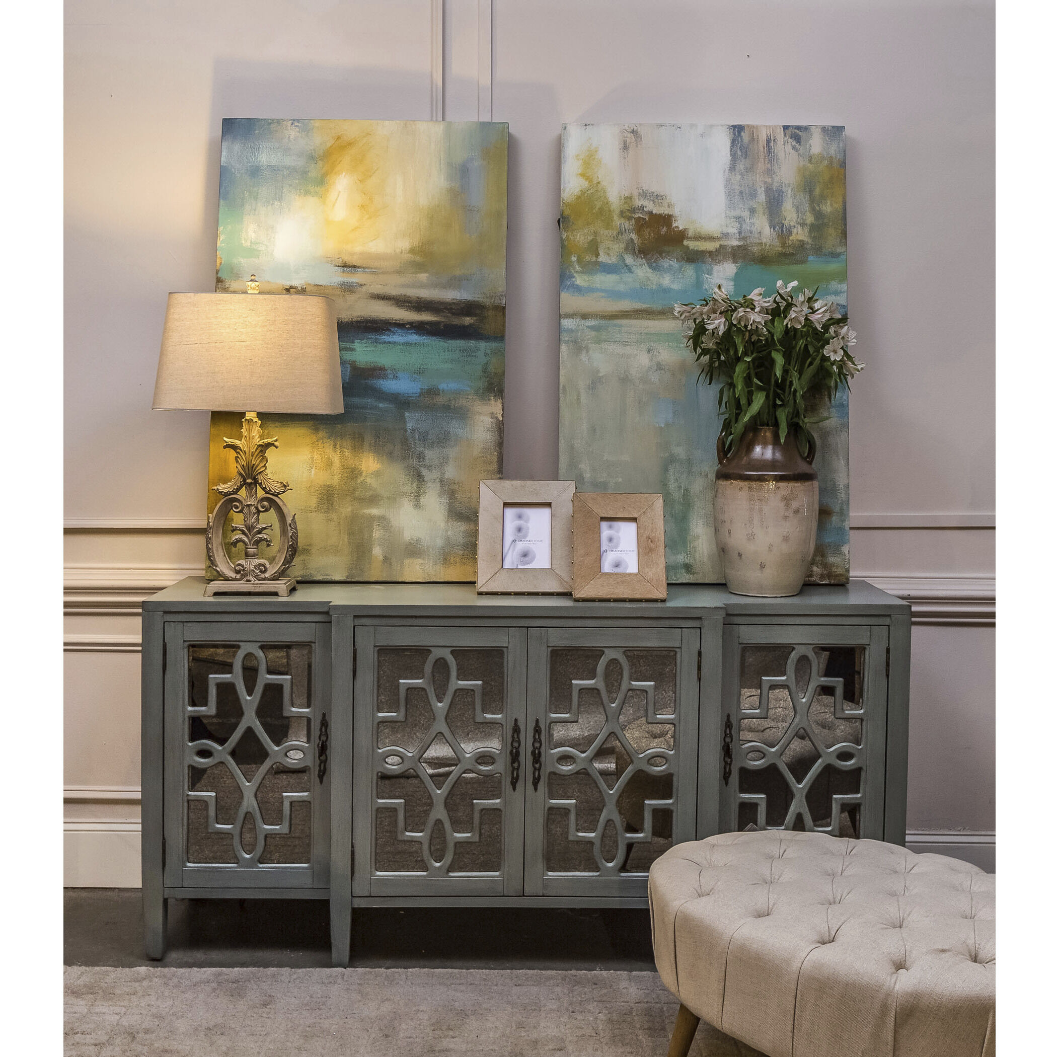 Lawrence Blue Gray with Antique Silver Credenza