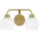 Contemporary 2 Light 16 inch Natural Brass Bathroom Vanity Light Wall Light