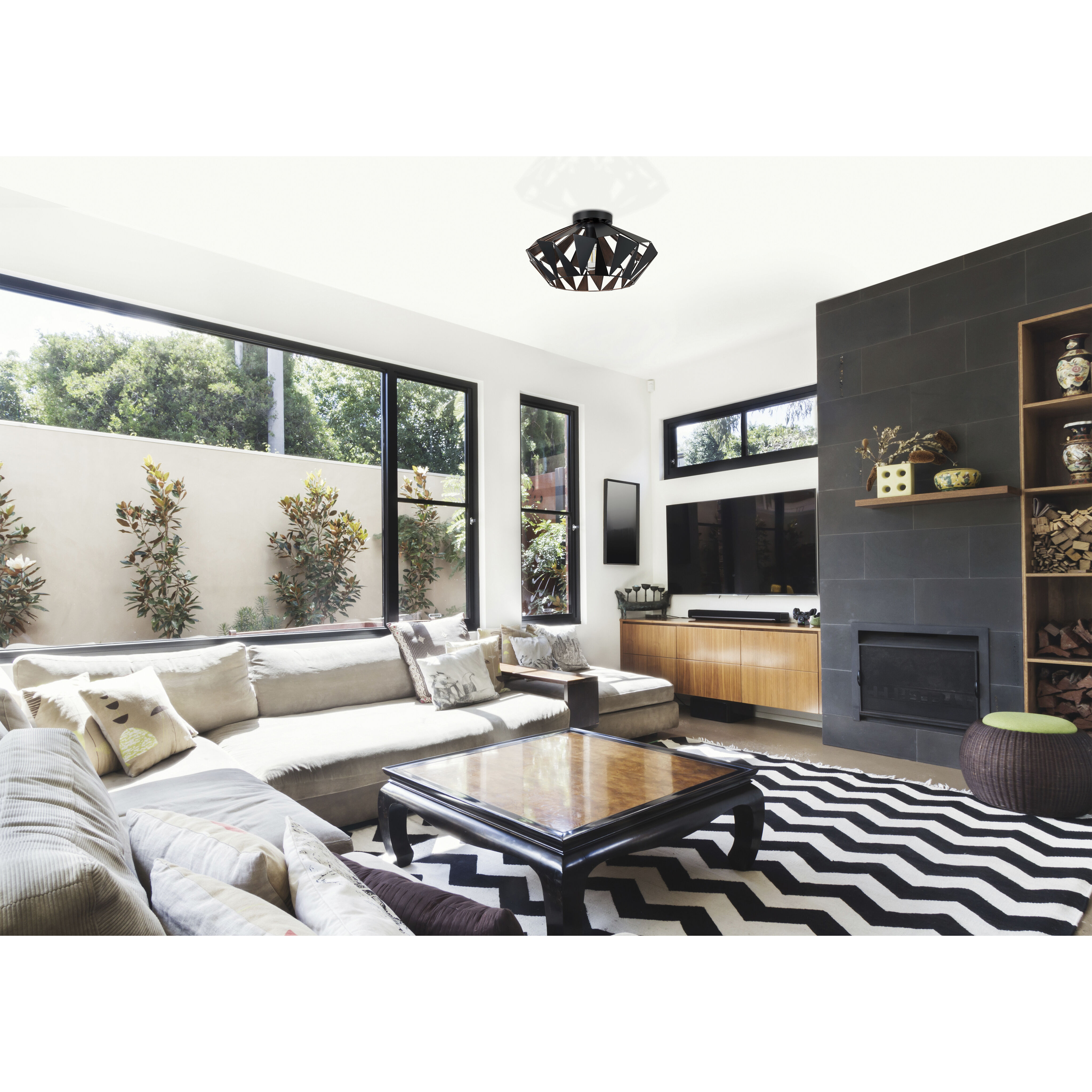 Carlton 1 Light 18.54 inch Matte Black and Copper Flush Mount Ceiling Light