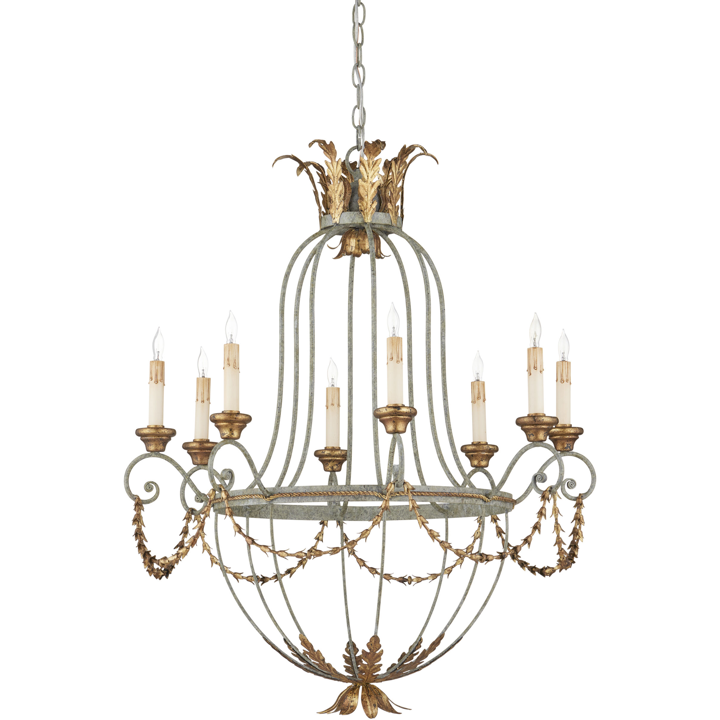 Elegance 8 Light 29 inch Etruscan/Gold Leaf Chandelier Ceiling Light