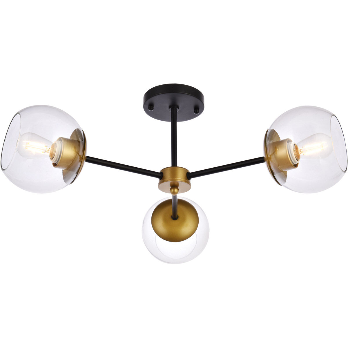 Briggs 3 Light 26 inch Black and Brass Flush Mount Ceiling Light