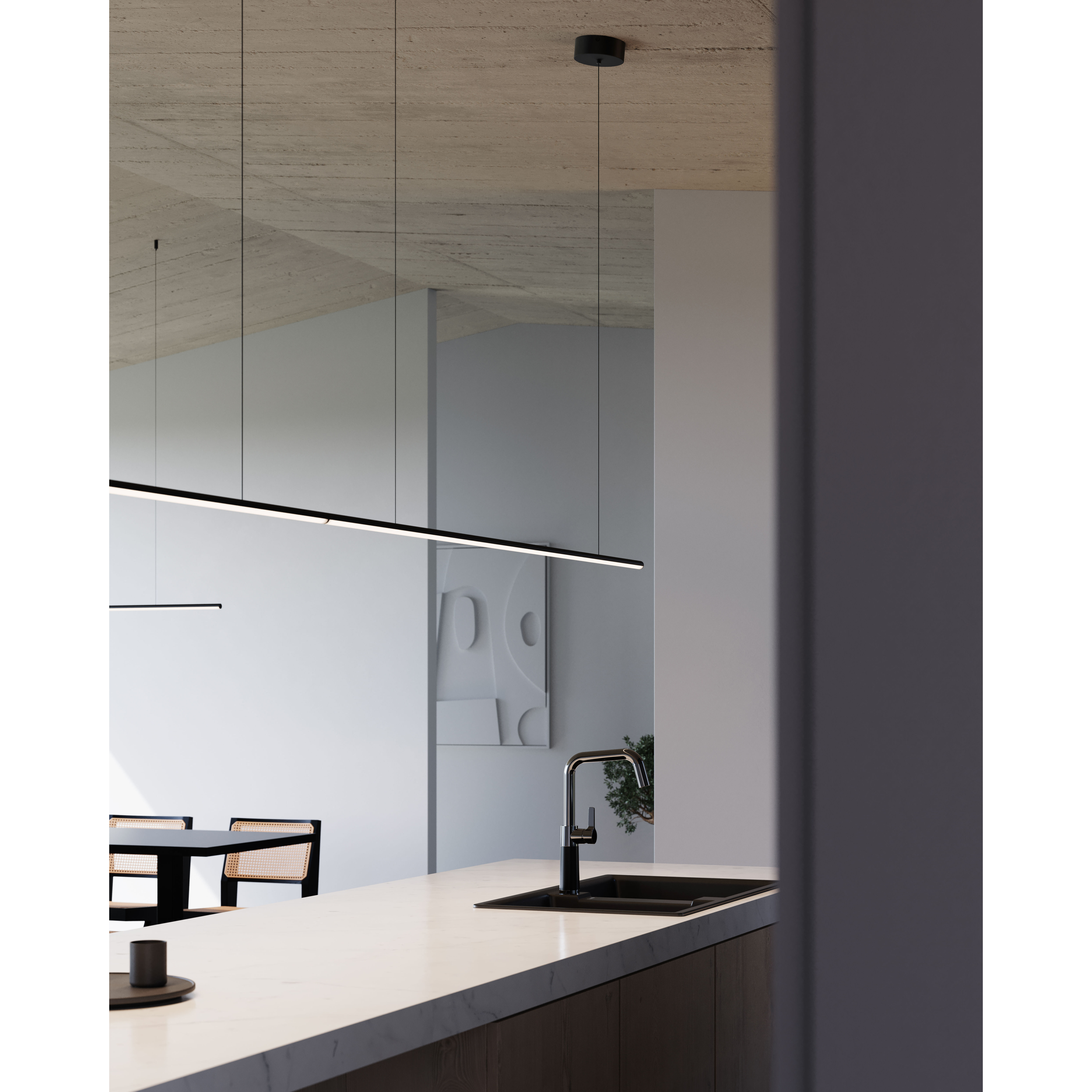 Fino LED 70 inch Satin Black Linear Pendant Ceiling Light in 3500K