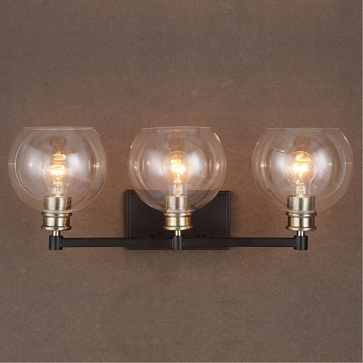 Kent 3 Light 25 inch Matte Black and Plated Antique Brass Vanity Light Wall Light