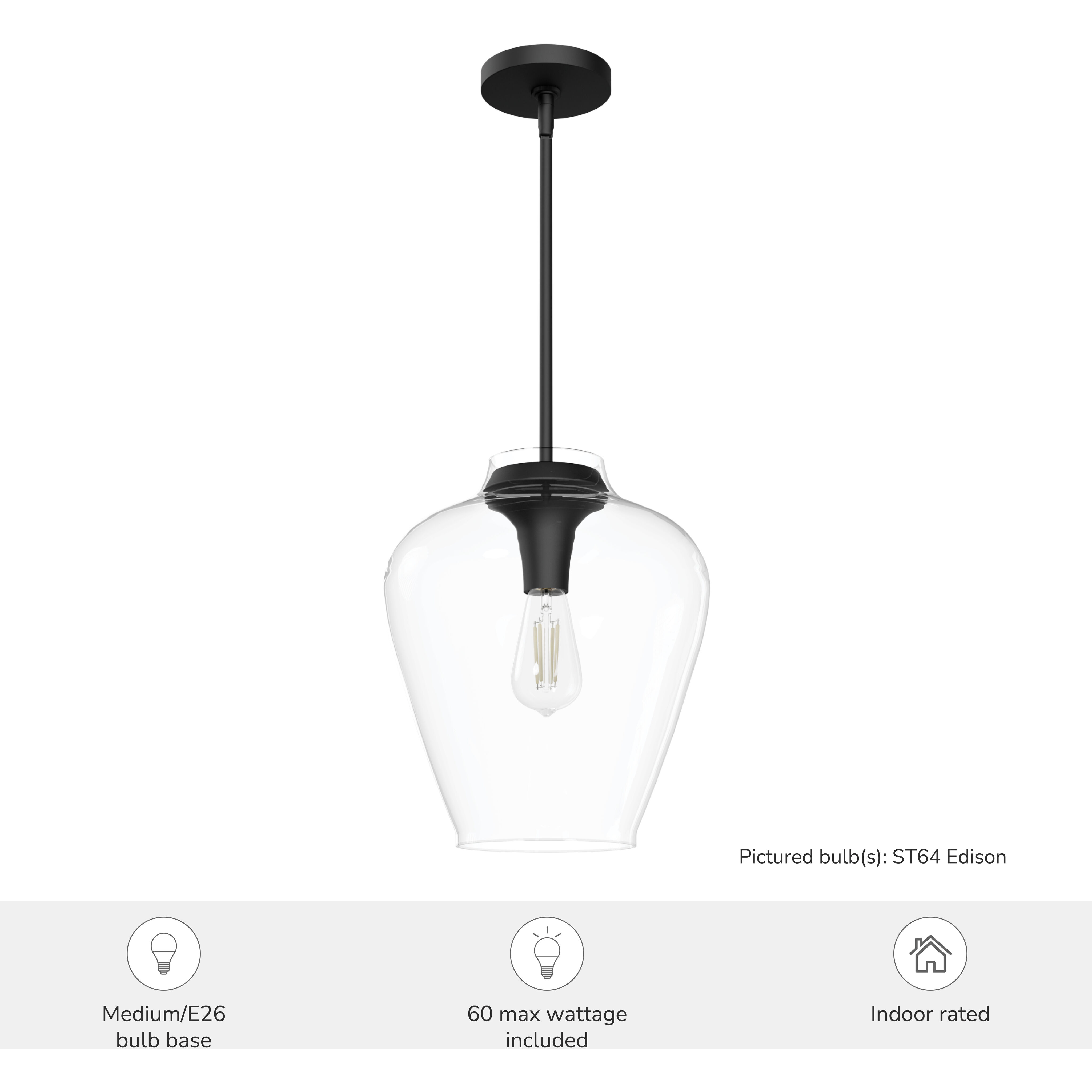 Vidria 1 Light 12 inch Matte Black Pendant Ceiling Light, Medium