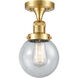 Franklin Restoration Beacon LED 6 inch Satin Gold Semi-Flush Mount Ceiling Light in Seedy Glass, Franklin Restoration