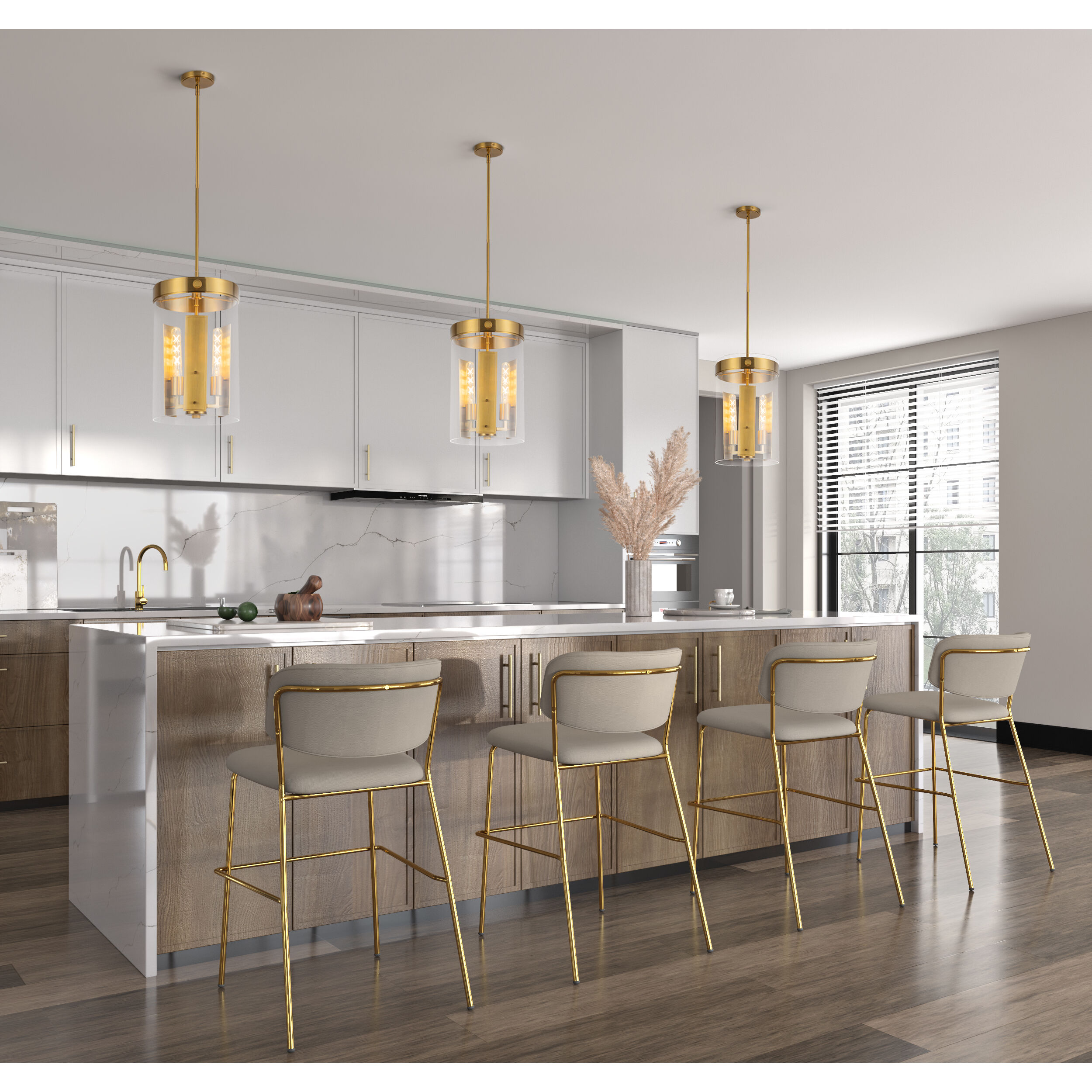 Dahlia 3 Light 10.25 inch Brushed Brass Pendant Ceiling Light