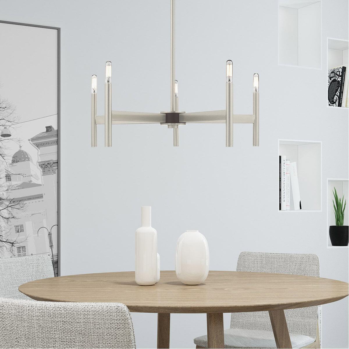 Copenhagen 5 Light 25 inch Brushed Nickel Chandelier Ceiling Light