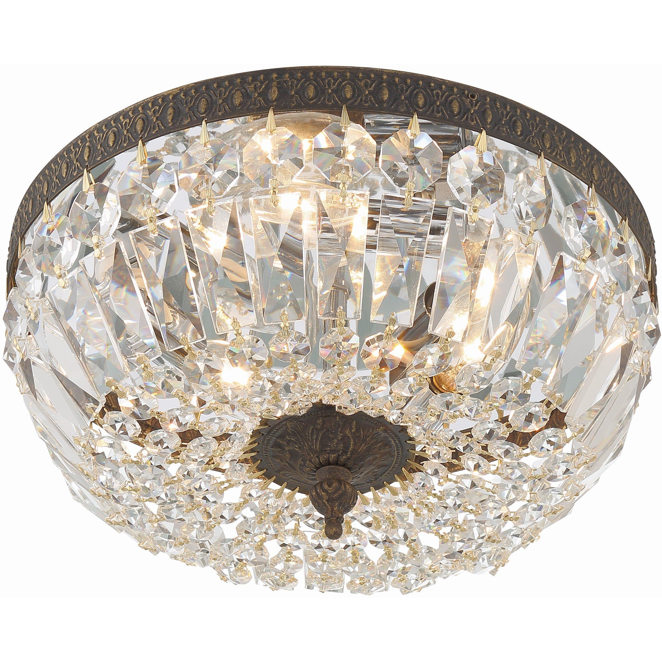 Waltham 3 Light 12 inch English Bronze Flush Ceiling Light in Clear Hand Cut