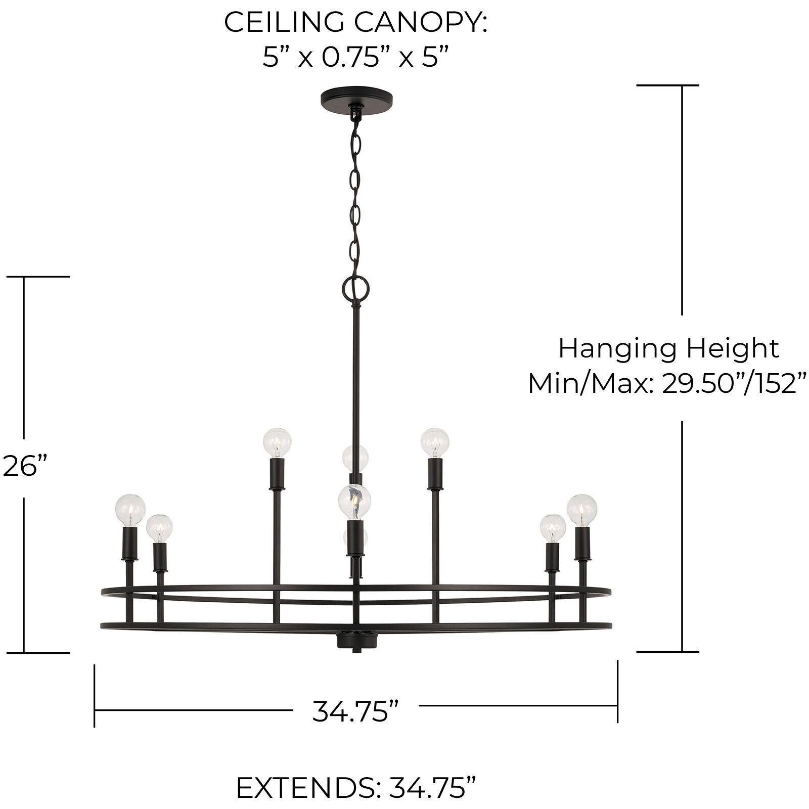 Fuller 9 Light 34.75 inch Matte Black Chandelier Ceiling Light