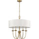 Neville 5 Light 23 inch Natural Brass with Bleached White Wood and Off White Chandelier Ceiling Light
