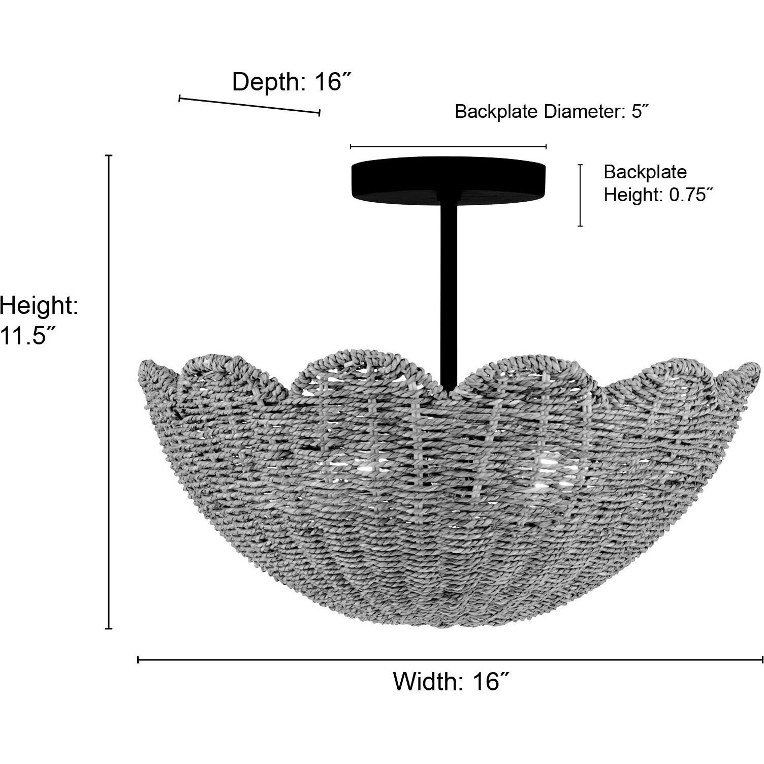 Malura 2 Light 16 inch Matte Black Semi-Flush Mount Ceiling Light