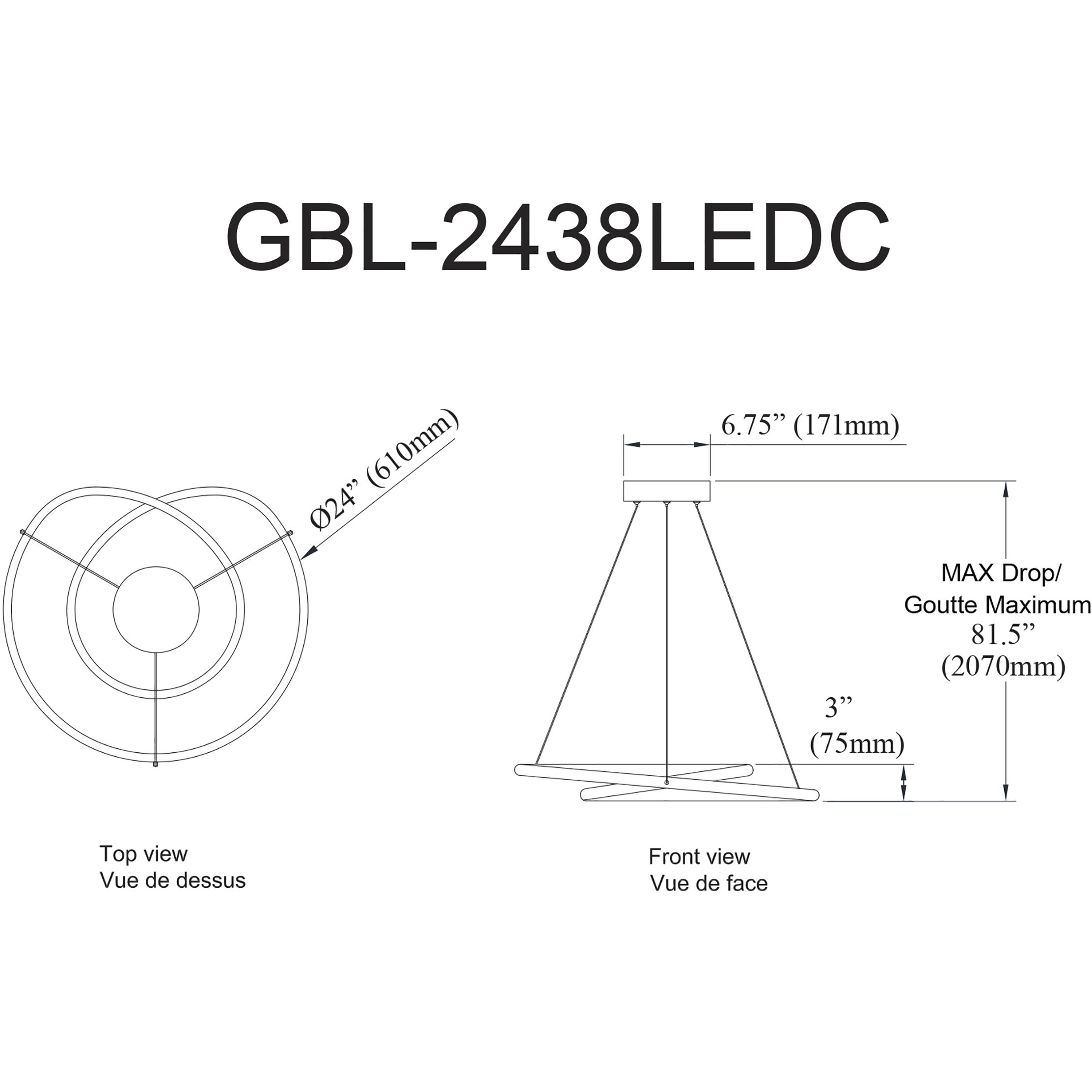 Gabriel LED 24 inch Matte Black Chandelier Ceiling Light 