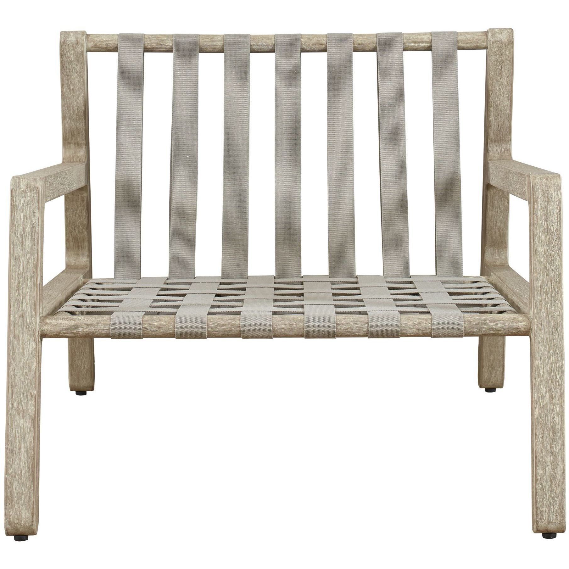 Strapped Ivory Rattan and Cerused Wheat Mahogany Wood Outdoor Lounge Chair