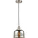 Bell 1 Light 8 inch Brushed Satin Nickel Mini Pendant Ceiling Light in Silver Plated Mercury Glass
