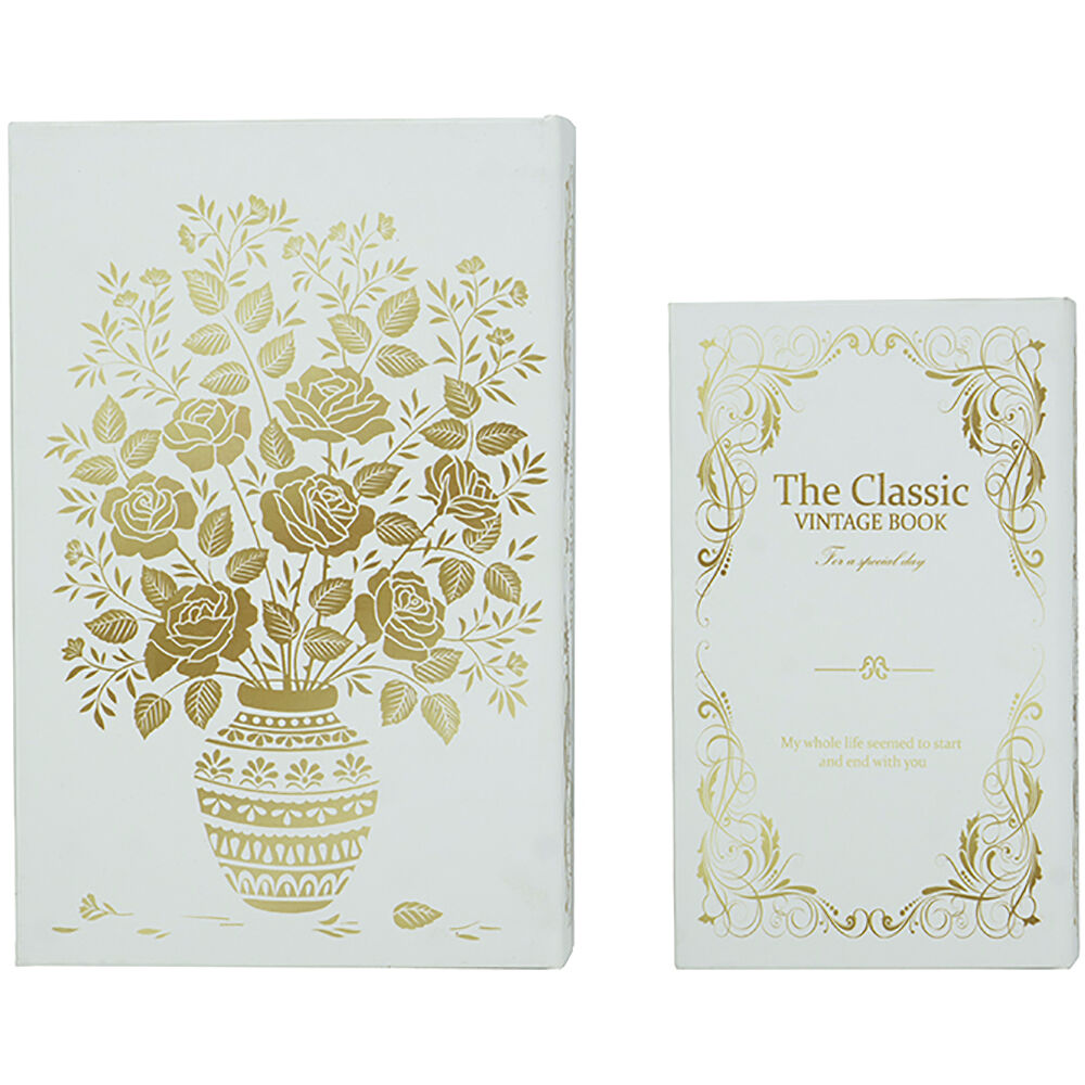 Anita White/Gold Book Boxes, Set of 2
