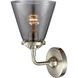 Nouveau Small Cone LED 6 inch Brushed Satin Nickel Sconce Wall Light in Plated Smoke Glass, Nouveau