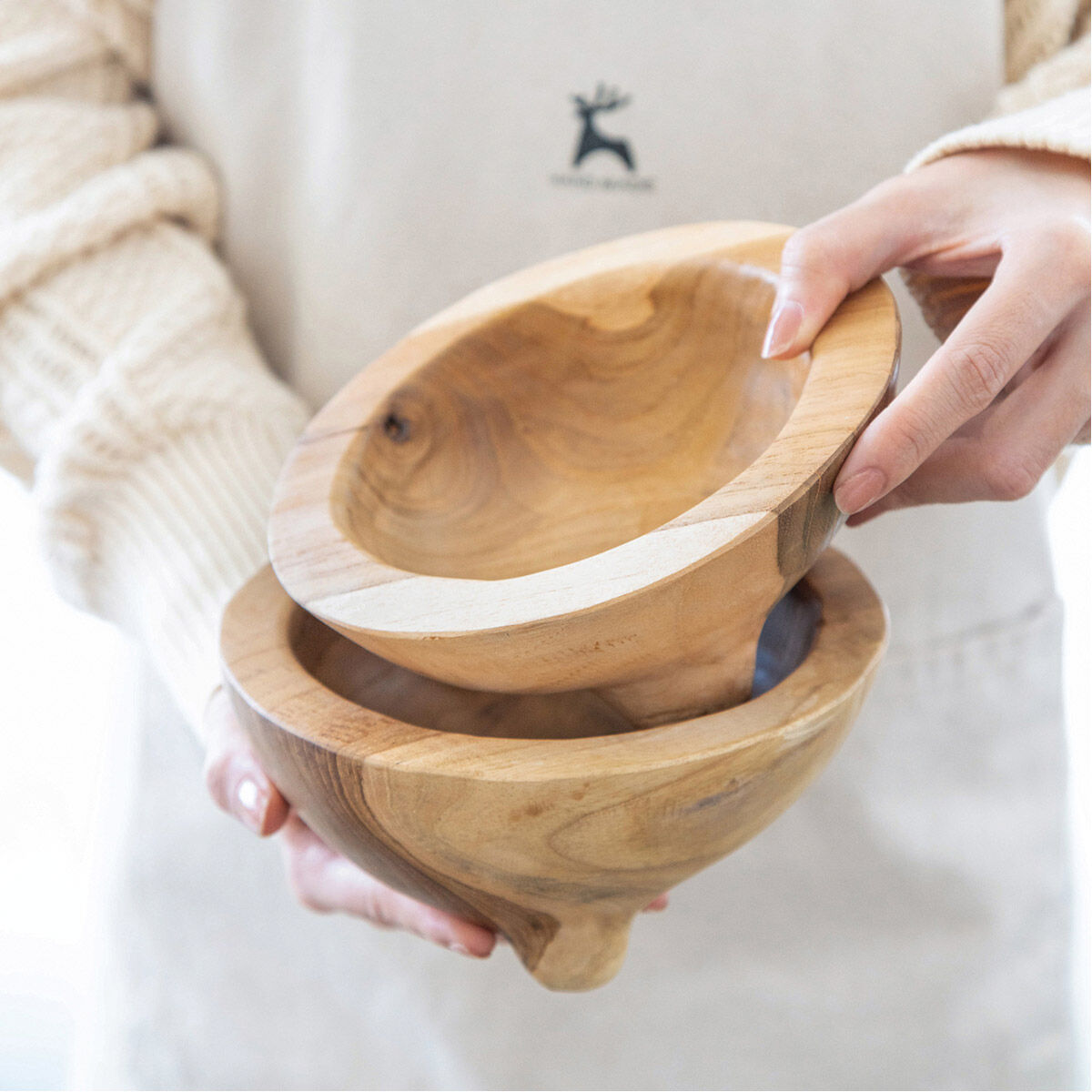 Teak 6 X 3 inch Bowls, With Legs, Set of 2