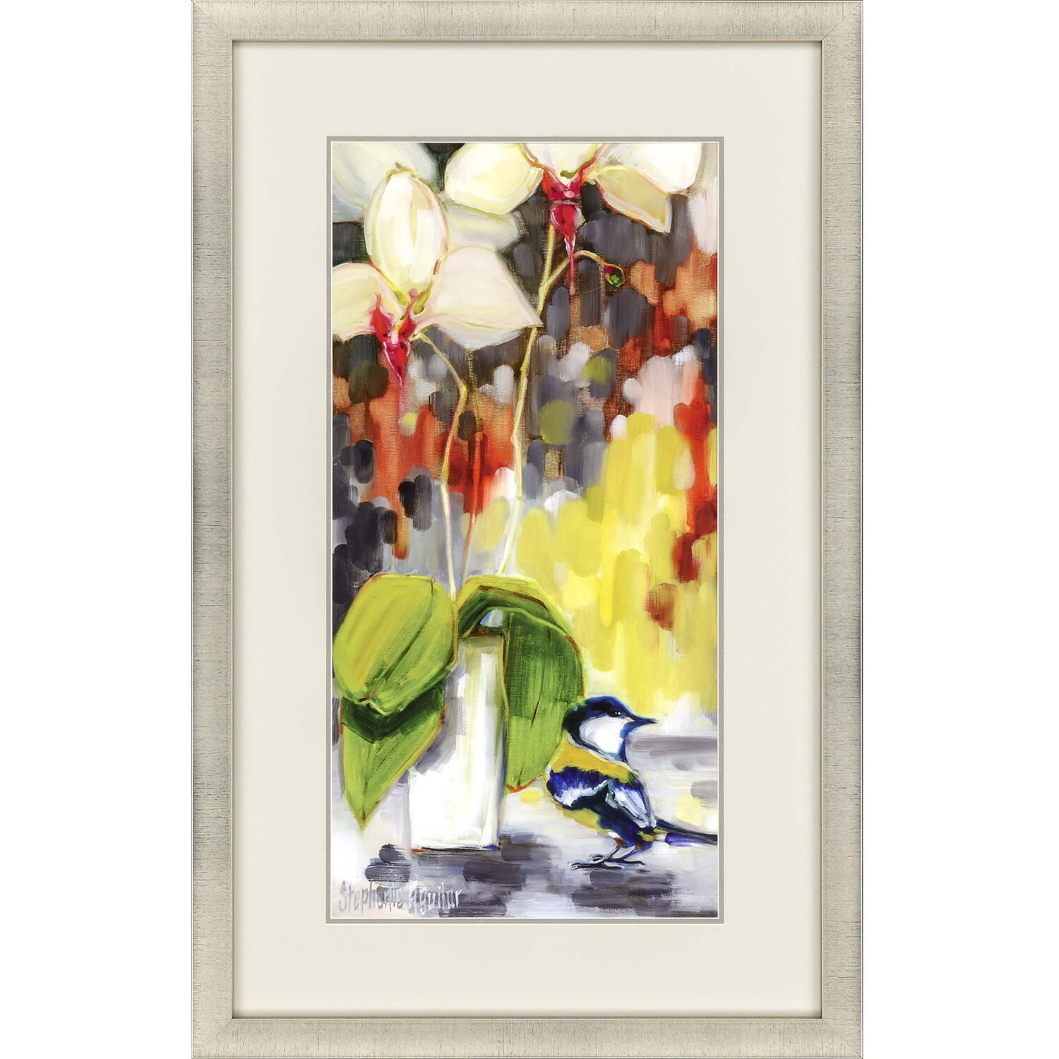 Chickadee Yellow and Green and Blue and Orange Framed Art