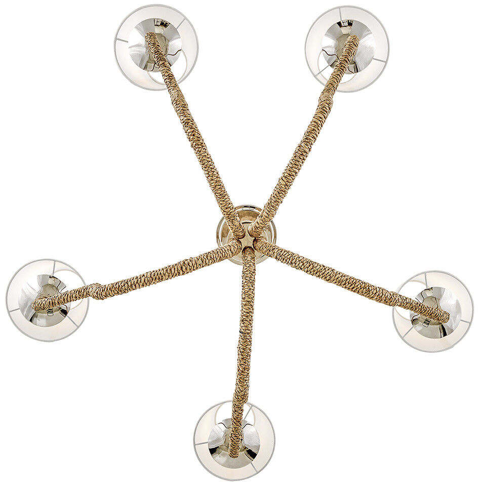Harwich 5 Light 36 inch Polished Nickel with Natural Chandelier Ceiling Light