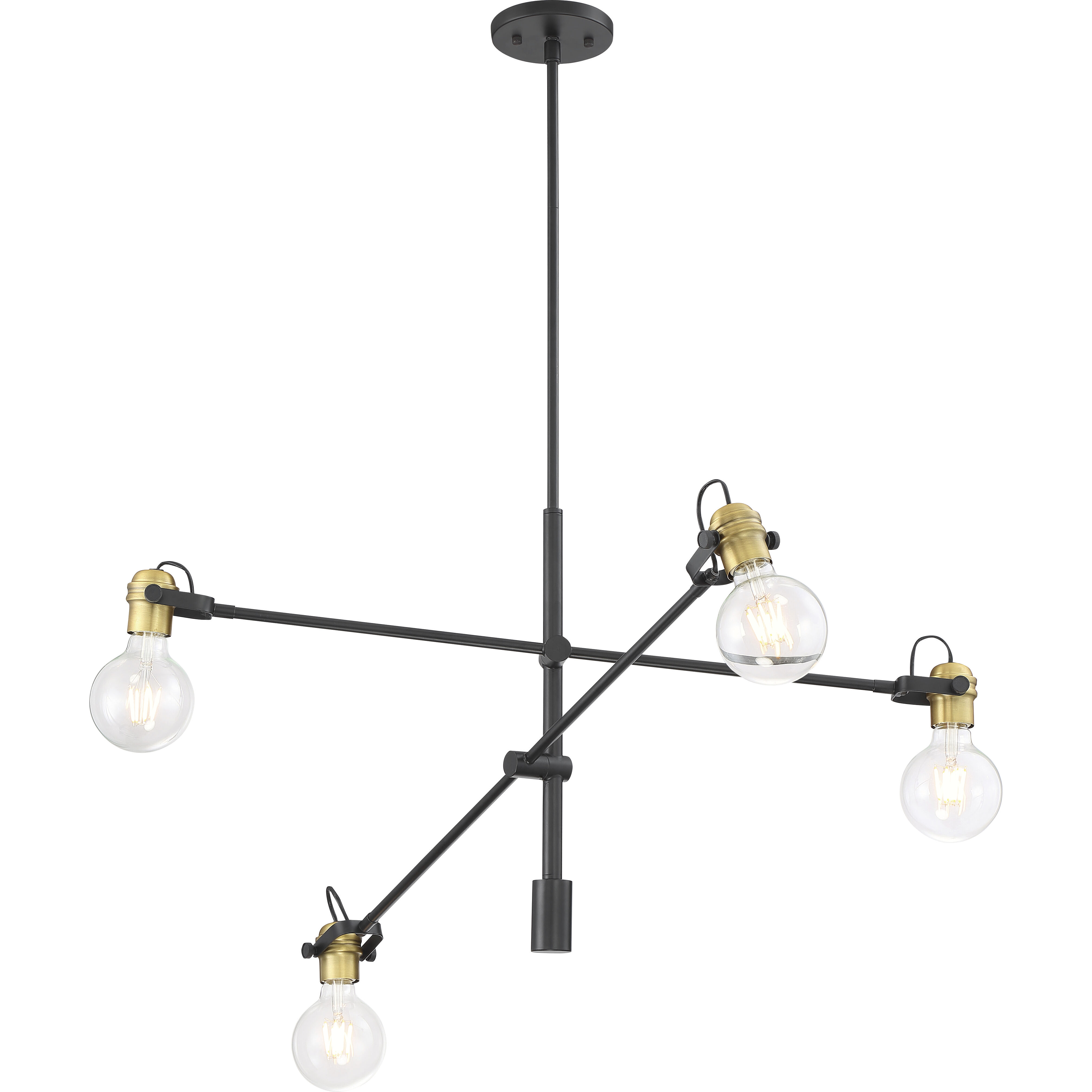 Mantra 4 Light 5 inch Black and Brushed Brass Pendant Ceiling Light