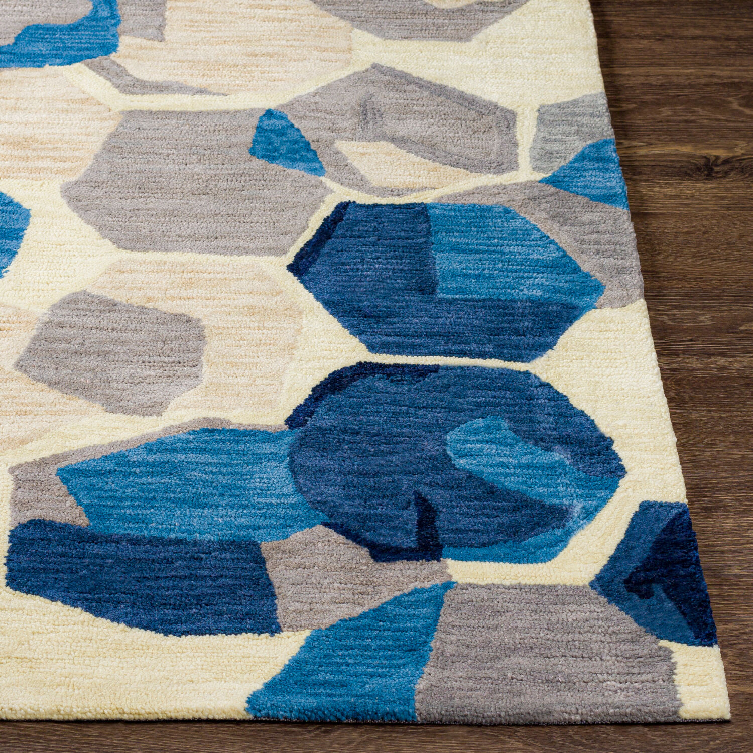 Rivera 120 X 96 inch Navy/Gray/Cream/Ink Blue/Blue Handmade Rug, Polyester