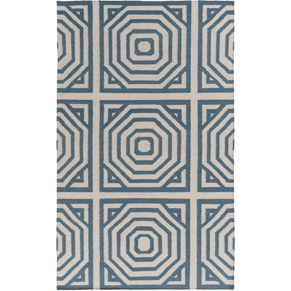 Rivington 120 X 96 inch Blue and Neutral Area Rug, Wool and Cotton