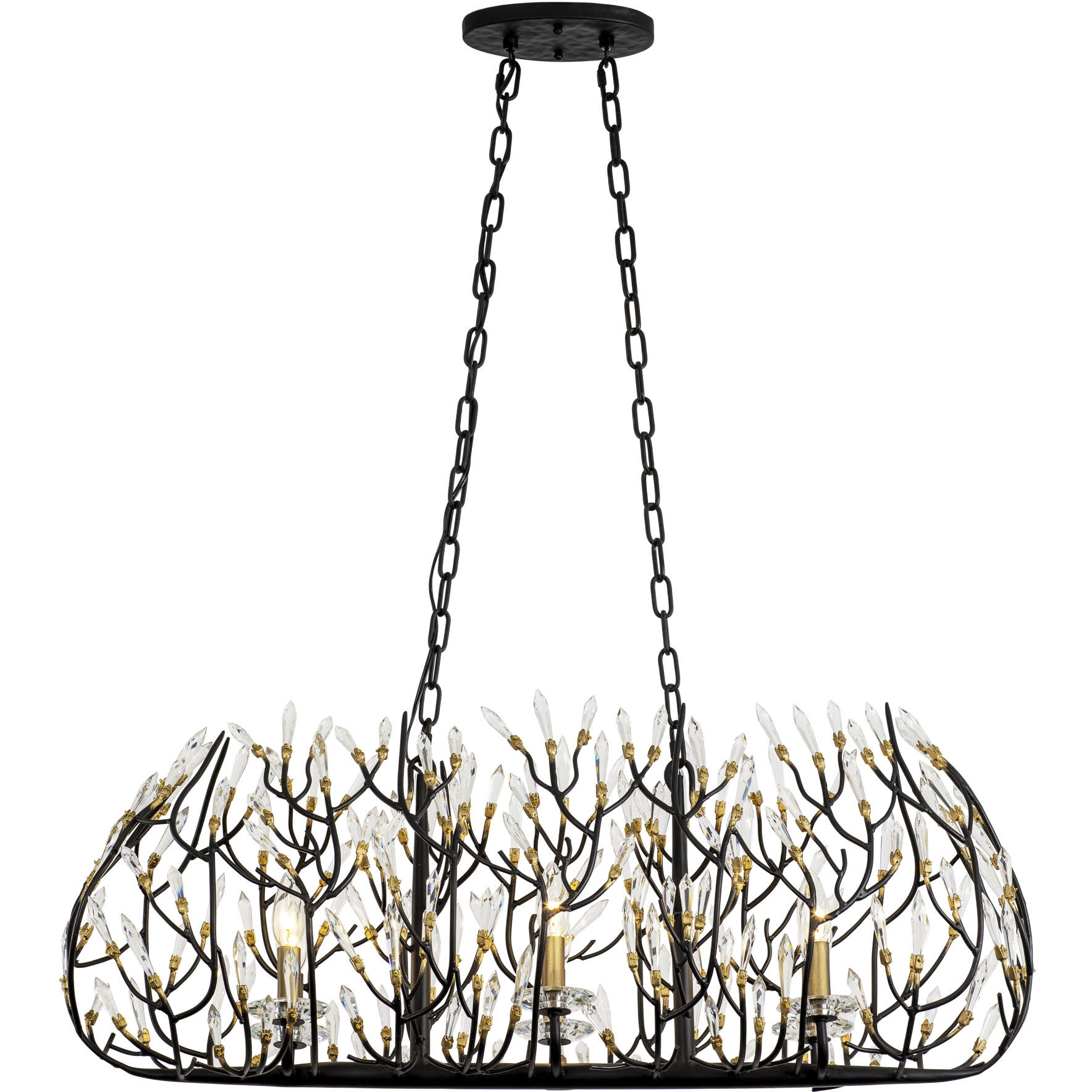 Bask 6 Light 36 inch Matte Black and French Gold Linear Pendant Ceiling Light